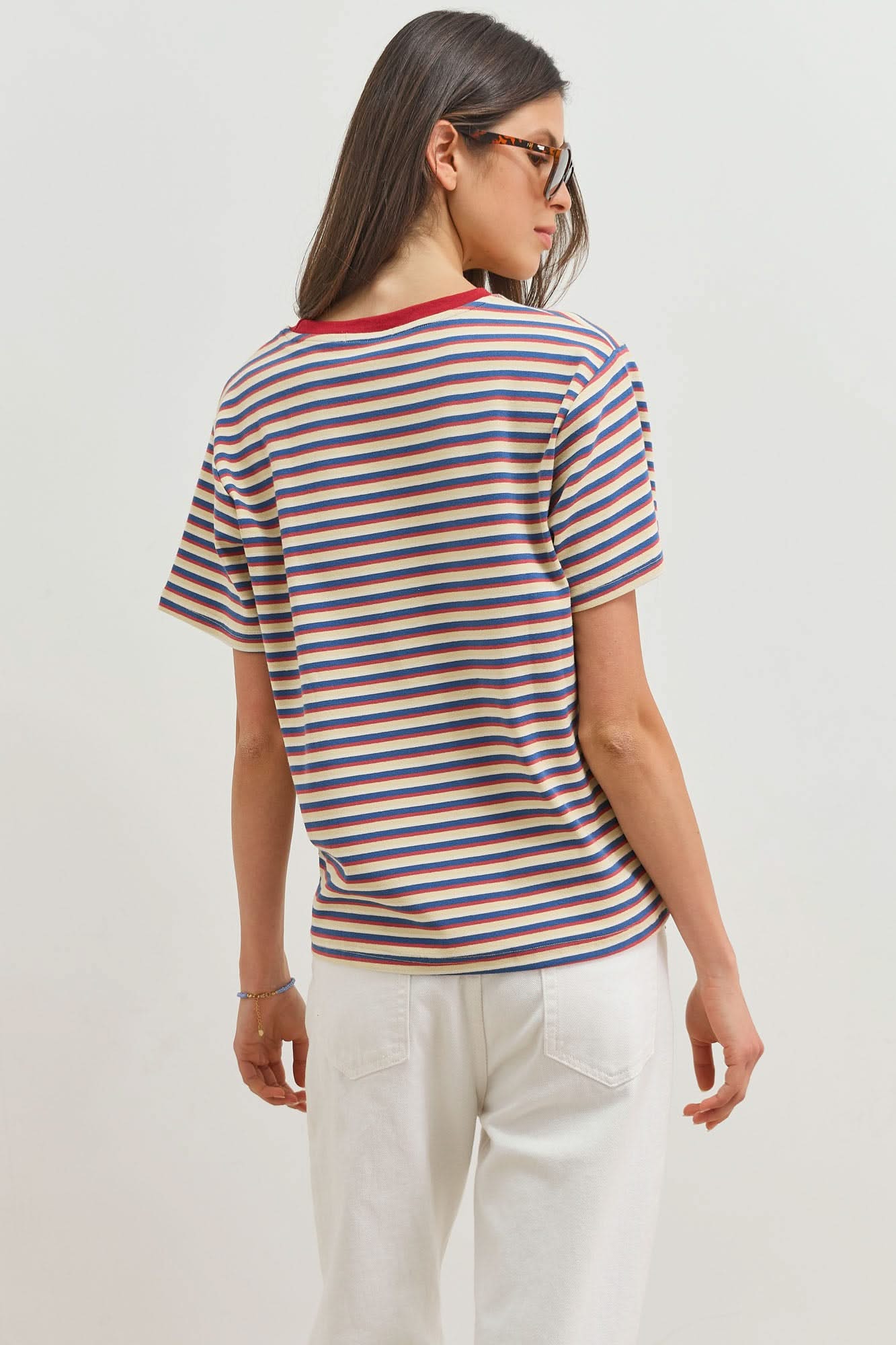 Dames T-shirt Gestreept met Ronde Hals en Korte Mouwen