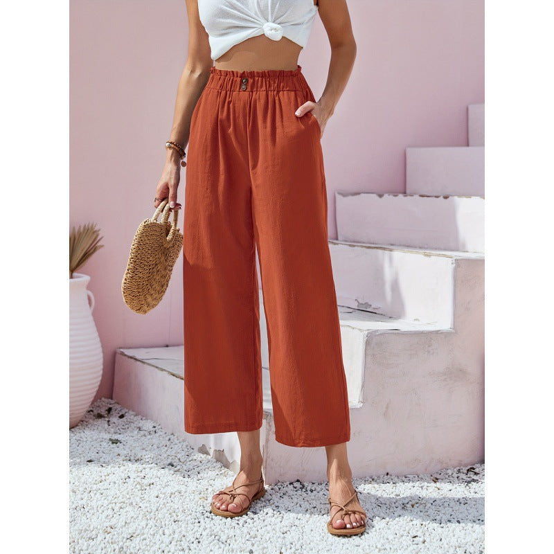 Dames Casual Broek met Hoge Taille en Rechte Pijpen - Roodoranje