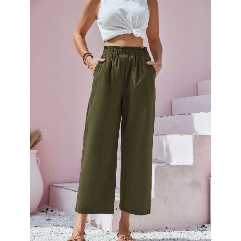 Dames Casual Broek met Hoge Taille en Rechte Pijpen
