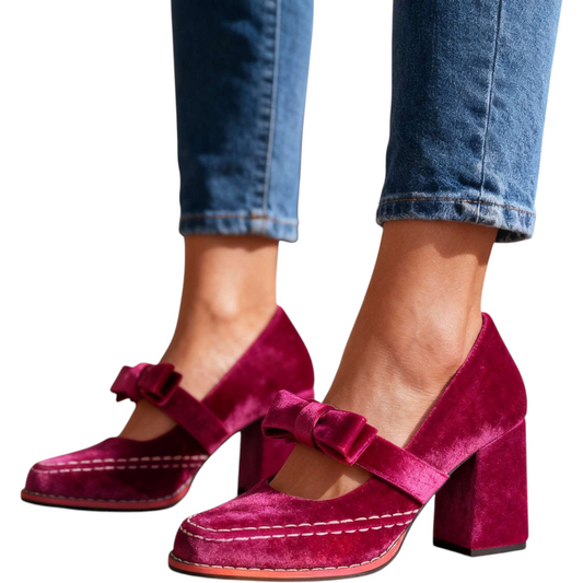 Dames Mary Jane Pumps met Blokhak en Strikdetail