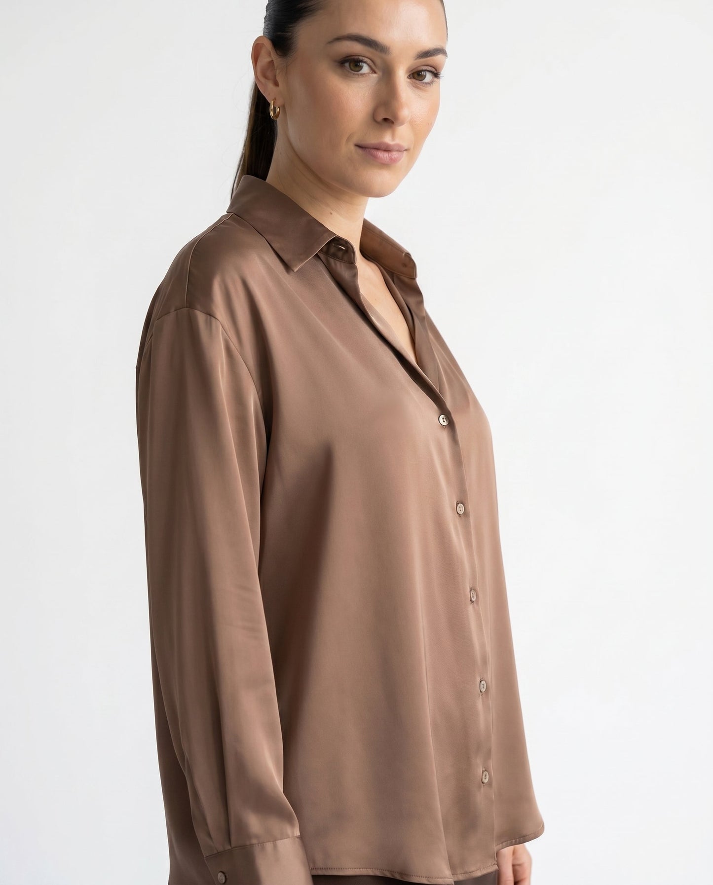 Dames Blouse met Klassieke Kraag en Manchetten Losse Pasvorm