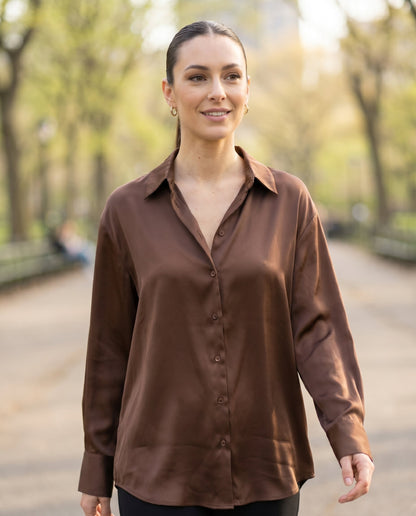 Dames Blouse met Klassieke Kraag en Manchetten Losse Pasvorm