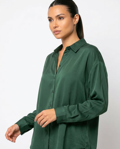 Dames Blouse met Klassieke Kraag en Manchetten Losse Pasvorm