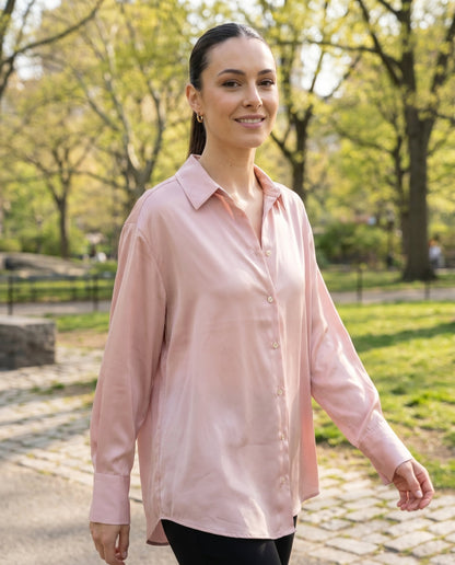 Dames Blouse met Klassieke Kraag en Manchetten Losse Pasvorm
