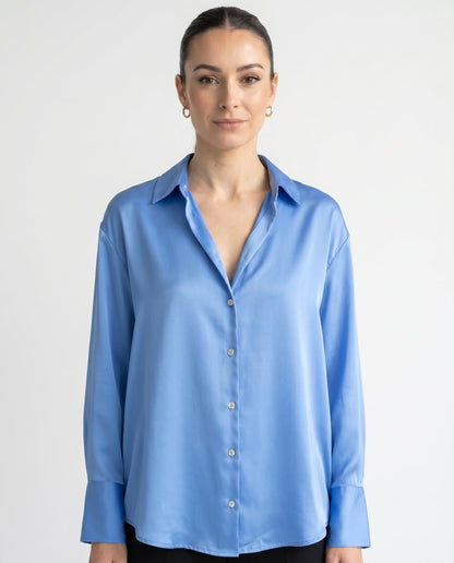 Dames Blouse met Klassieke Kraag en Manchetten Losse Pasvorm