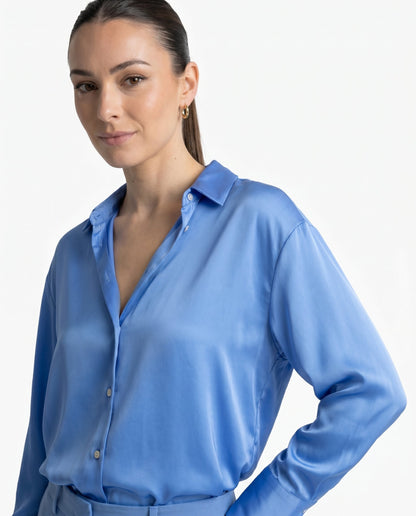 Dames Blouse met Klassieke Kraag en Manchetten Losse Pasvorm