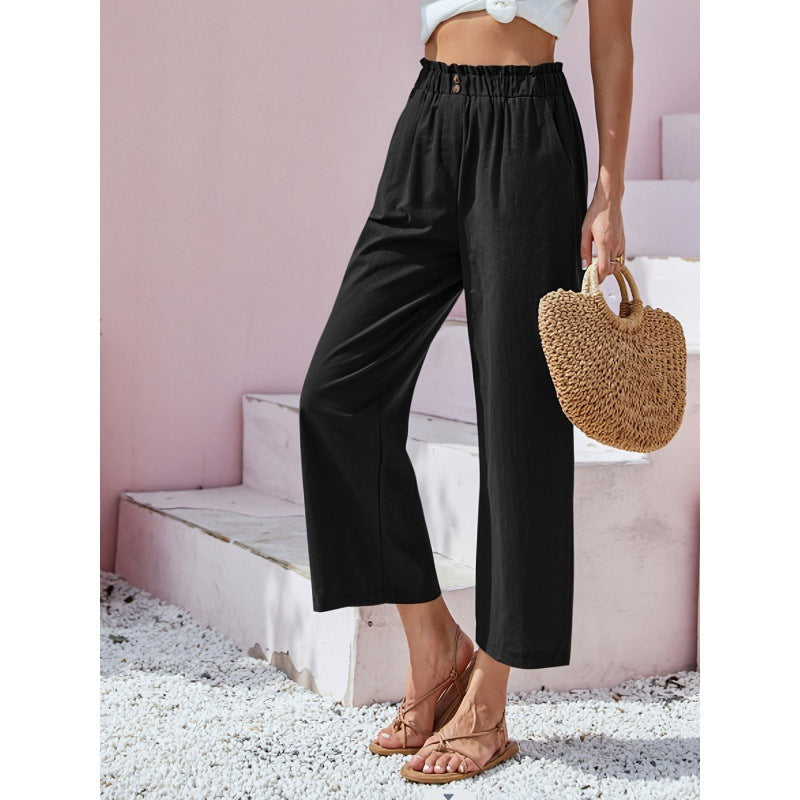 Dames Casual Broek met Hoge Taille en Rechte Pijpen - Zwart