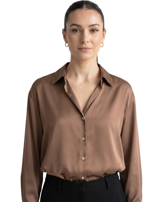 Dames Blouse met Klassieke Kraag en Manchetten Losse Pasvorm