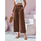 Dames Casual Broek met Hoge Taille en Rechte Pijpen