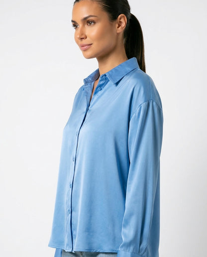 Dames Blouse met Klassieke Kraag en Manchetten Losse Pasvorm
