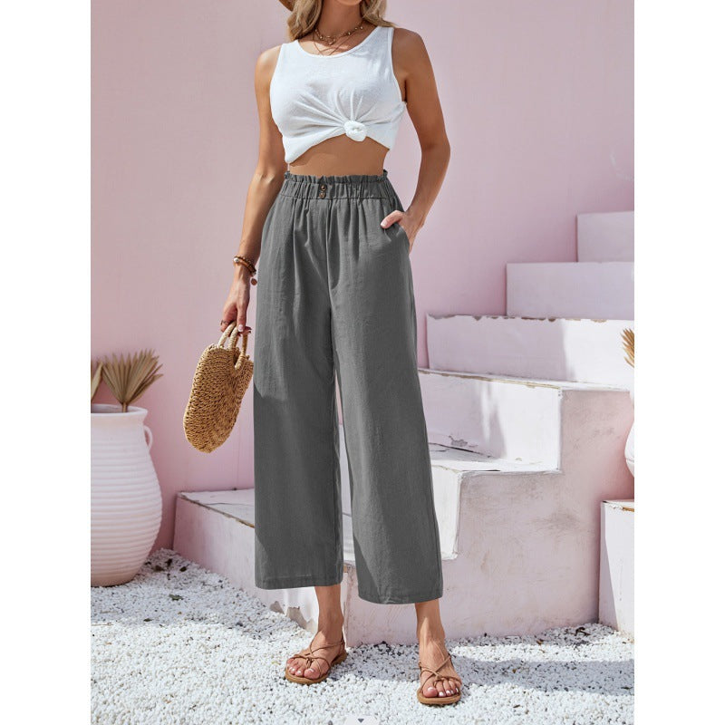 Dames Casual Broek met Hoge Taille en Rechte Pijpen - Grijs