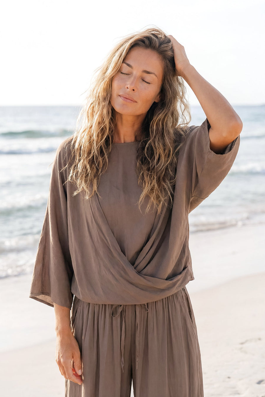 Dames Zomertop Luchtig met Soepele Pasvorm - Taupe