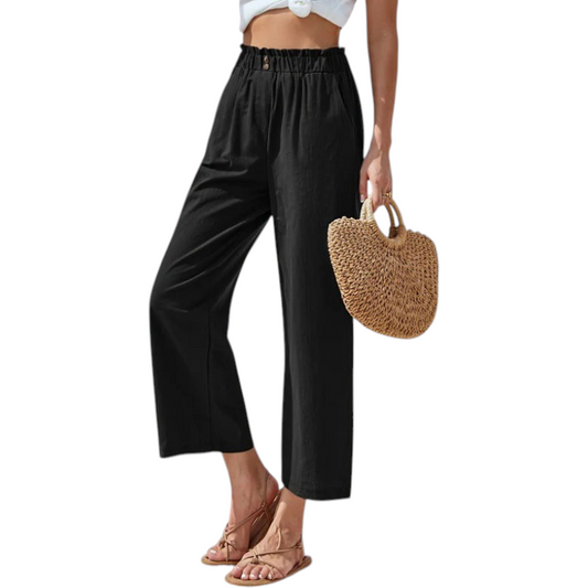 Dames Casual Broek met Hoge Taille en Rechte Pijpen