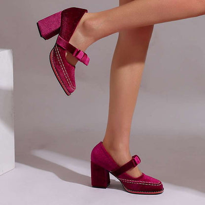 Dames Mary Jane Pumps met Blokhak en Strikdetail