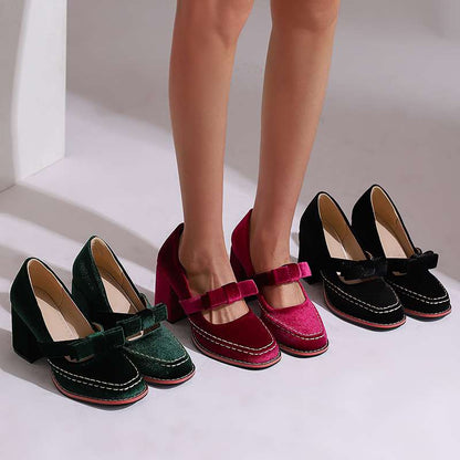 Dames Mary Jane Pumps met Blokhak en Strikdetail