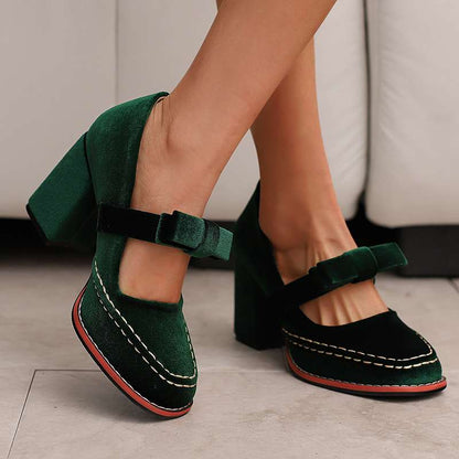 Dames Mary Jane Pumps met Blokhak en Strikdetail