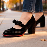 Dames Mary Jane Pumps met Blokhak en Strikdetail