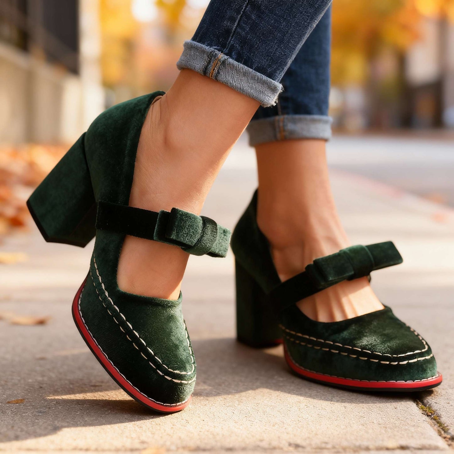 Dames Mary Jane Pumps met Blokhak en Strikdetail