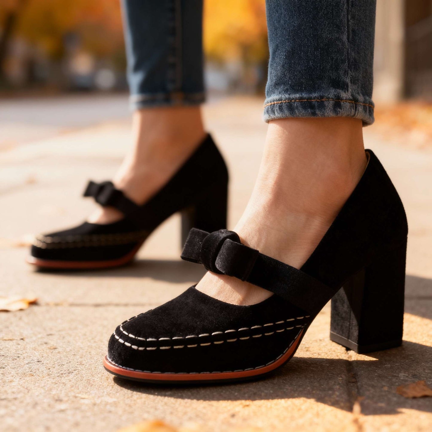 Dames Mary Jane Pumps met Blokhak en Strikdetail