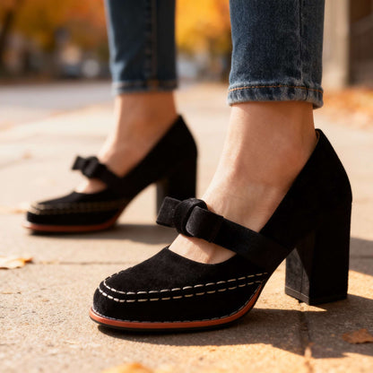 Dames Mary Jane Pumps met Blokhak en Strikdetail