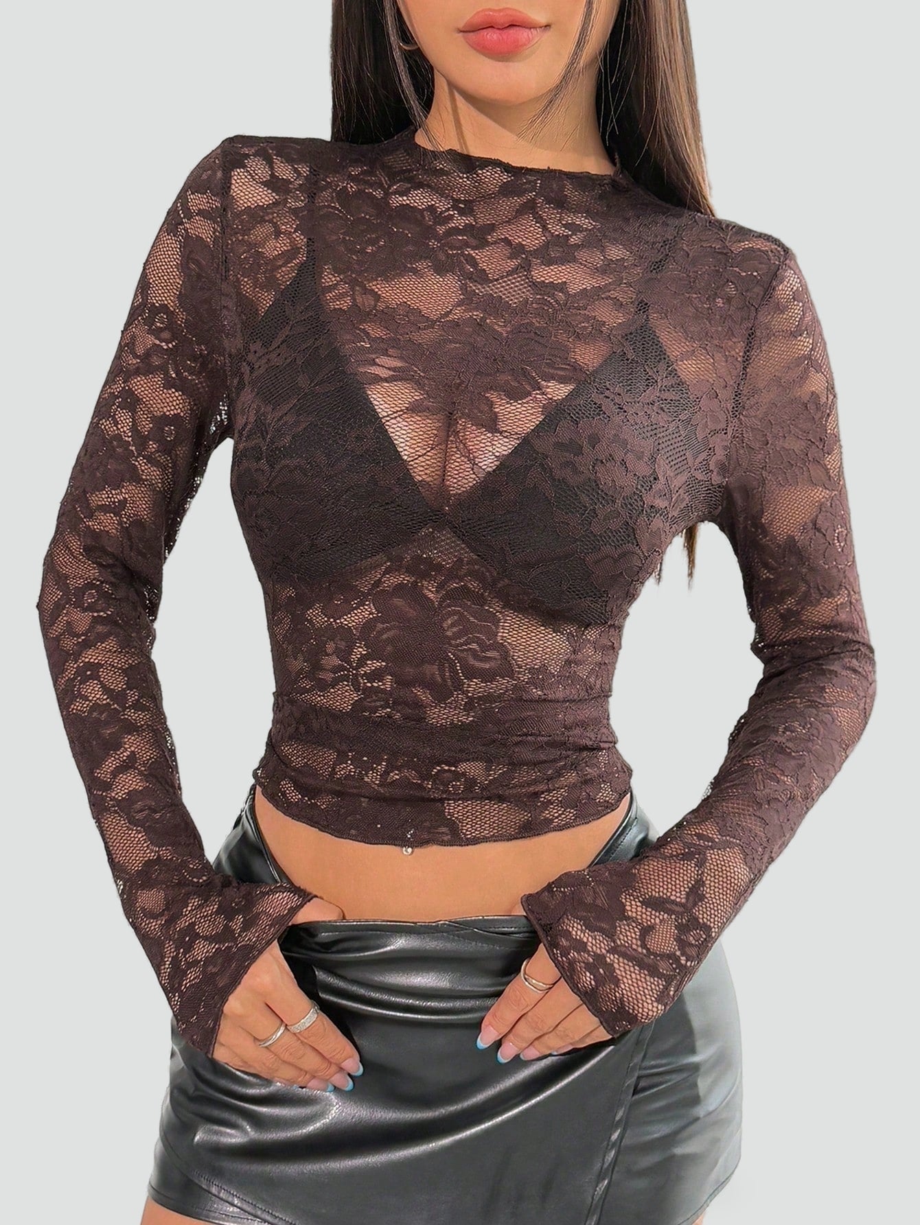Dames Blouse met Bloemenkant en Doorschijnende Afwerking