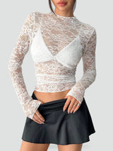 Dames Blouse met Bloemenkant en Doorschijnende Afwerking