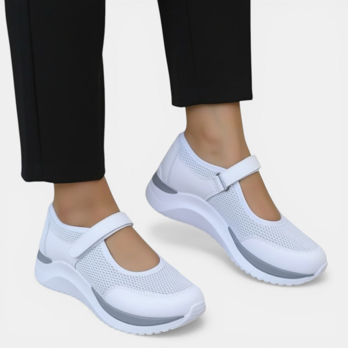 Dames Sneakers met Mary-Jane Bandje en Comfortabele Zool - Wit